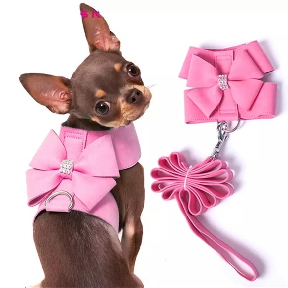 Other - ❤️ Microfiber Bling Bow Dog Harness & Leash